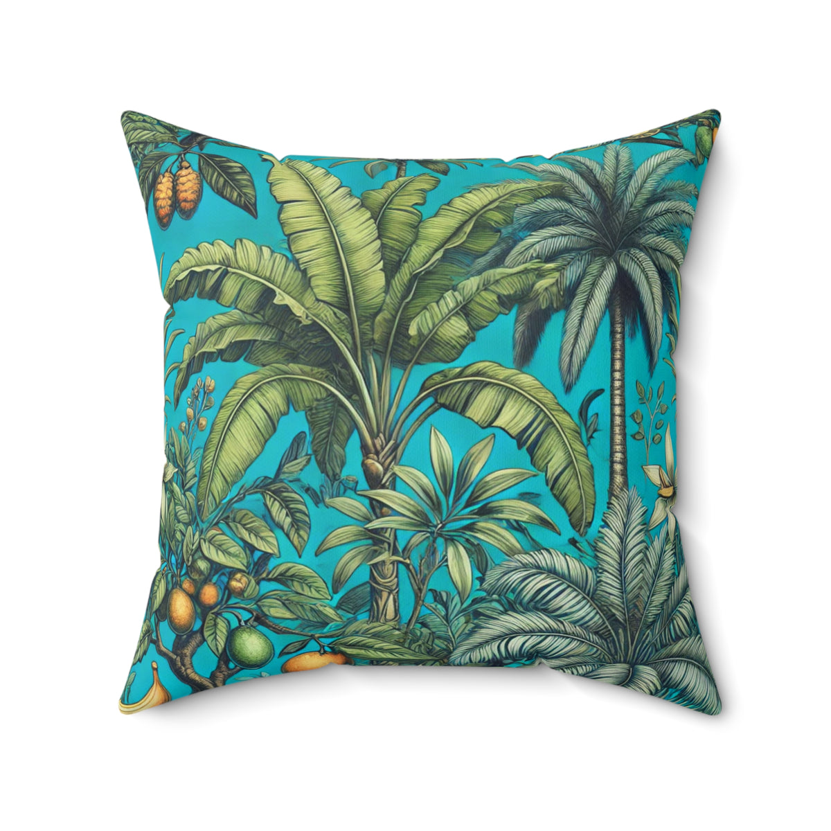Tropical Pillow, 4 sizes - Colorful Spun Polyester Square Cushion / Tropical Fruit, Turquoise