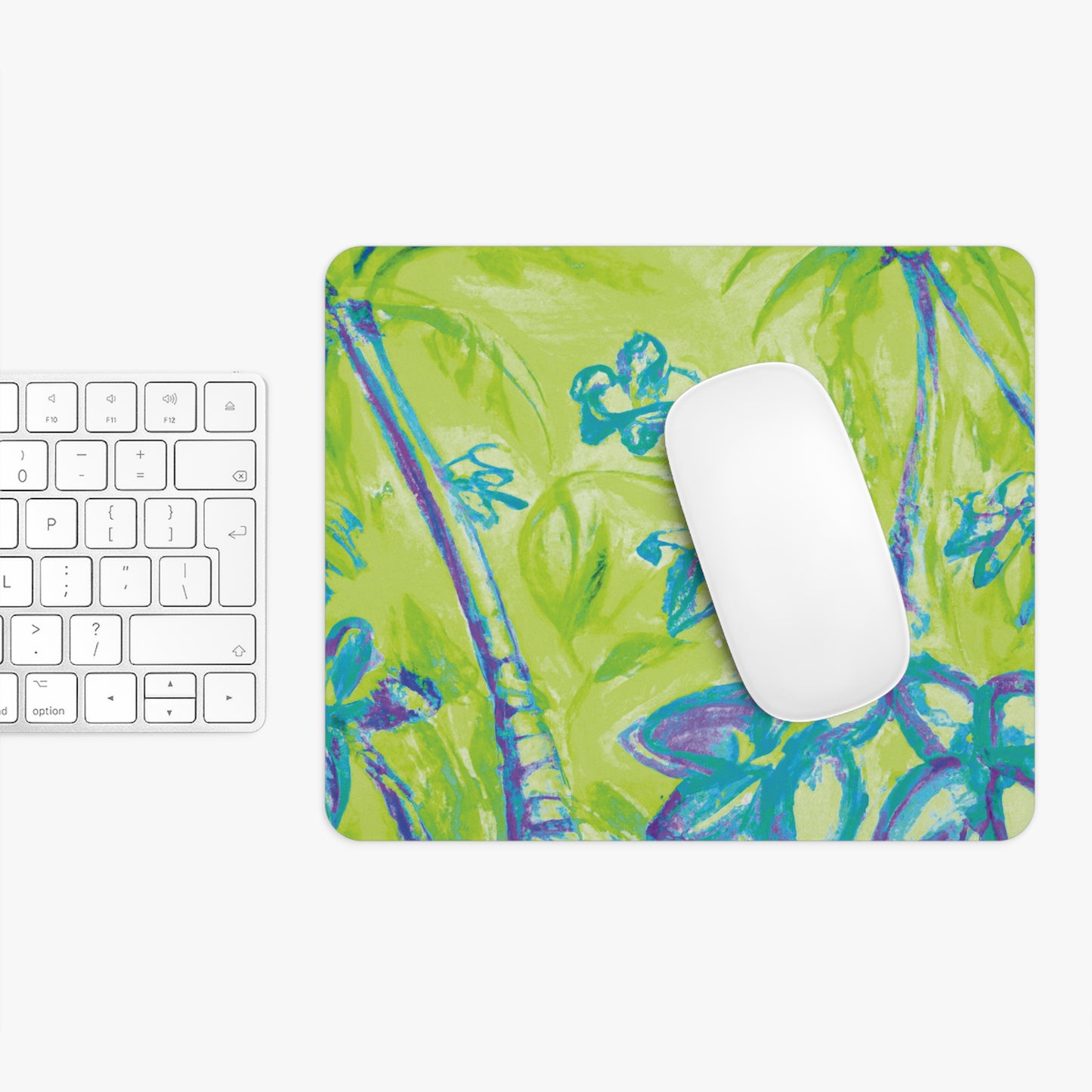 Rainforest Mouse Pad, 2 Shapes - Beach Vibes for Home Office & Gamer / Tropical Doodles, Lime