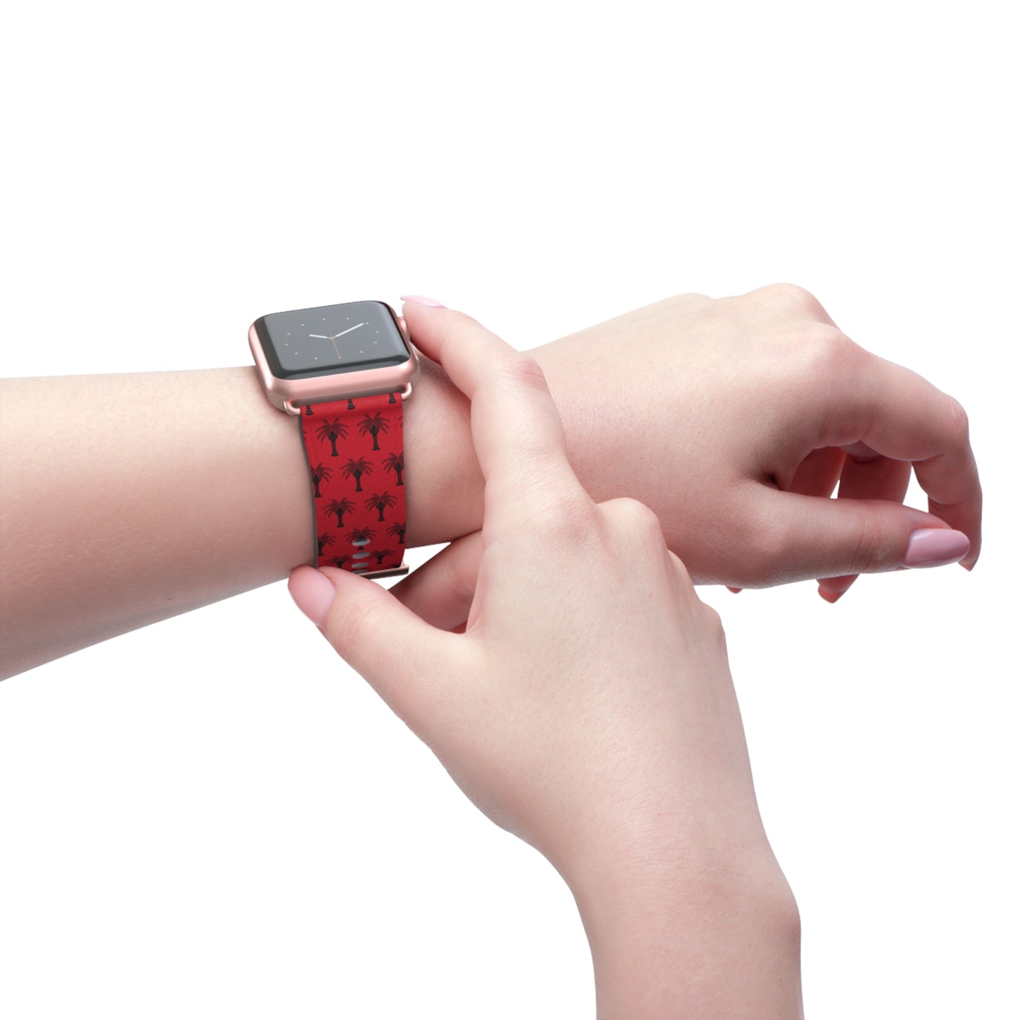 Apple Watch Band - Art Deco Palm, Repeat Dark Red