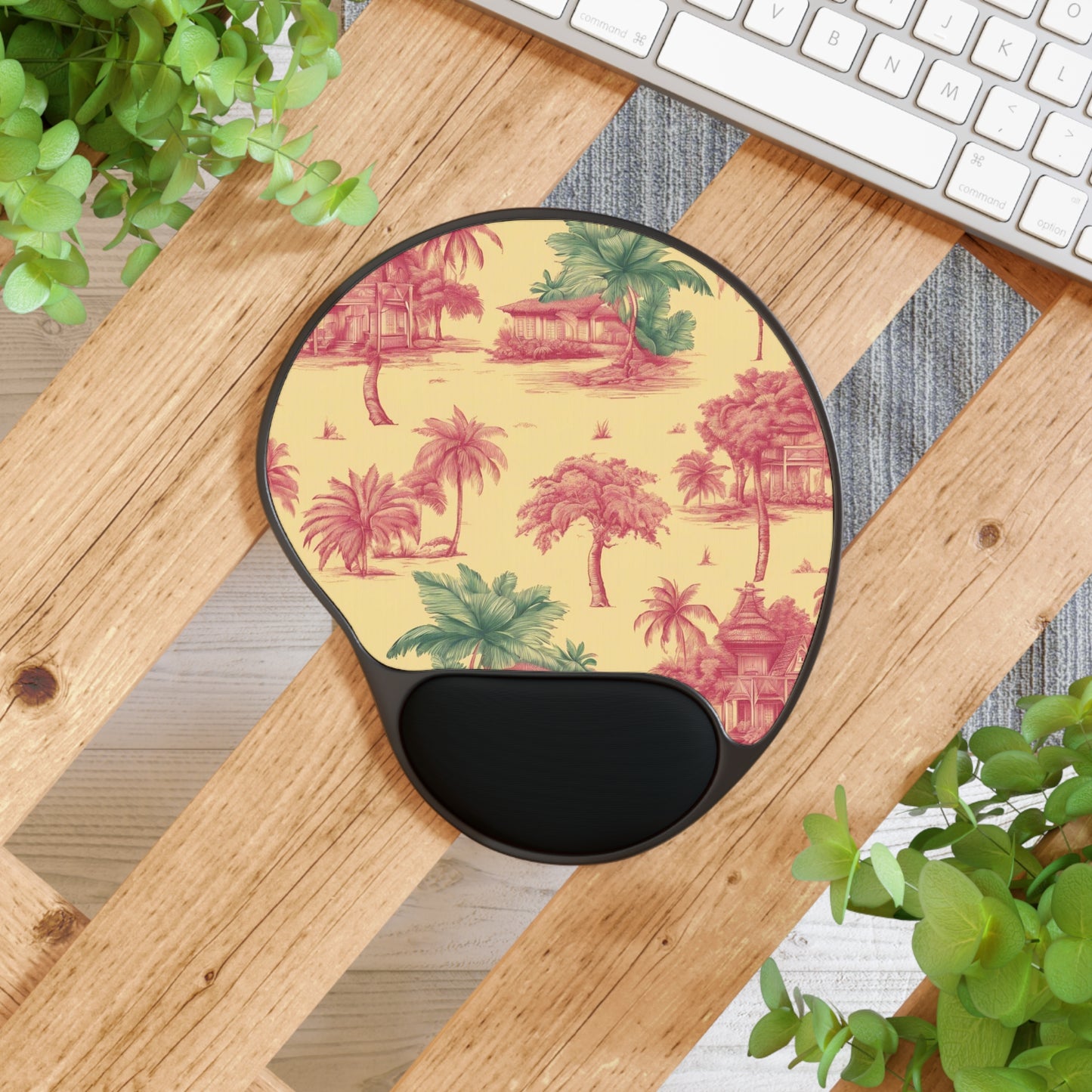 Mouse Pad With Wrist Rest, Remote Village Toile