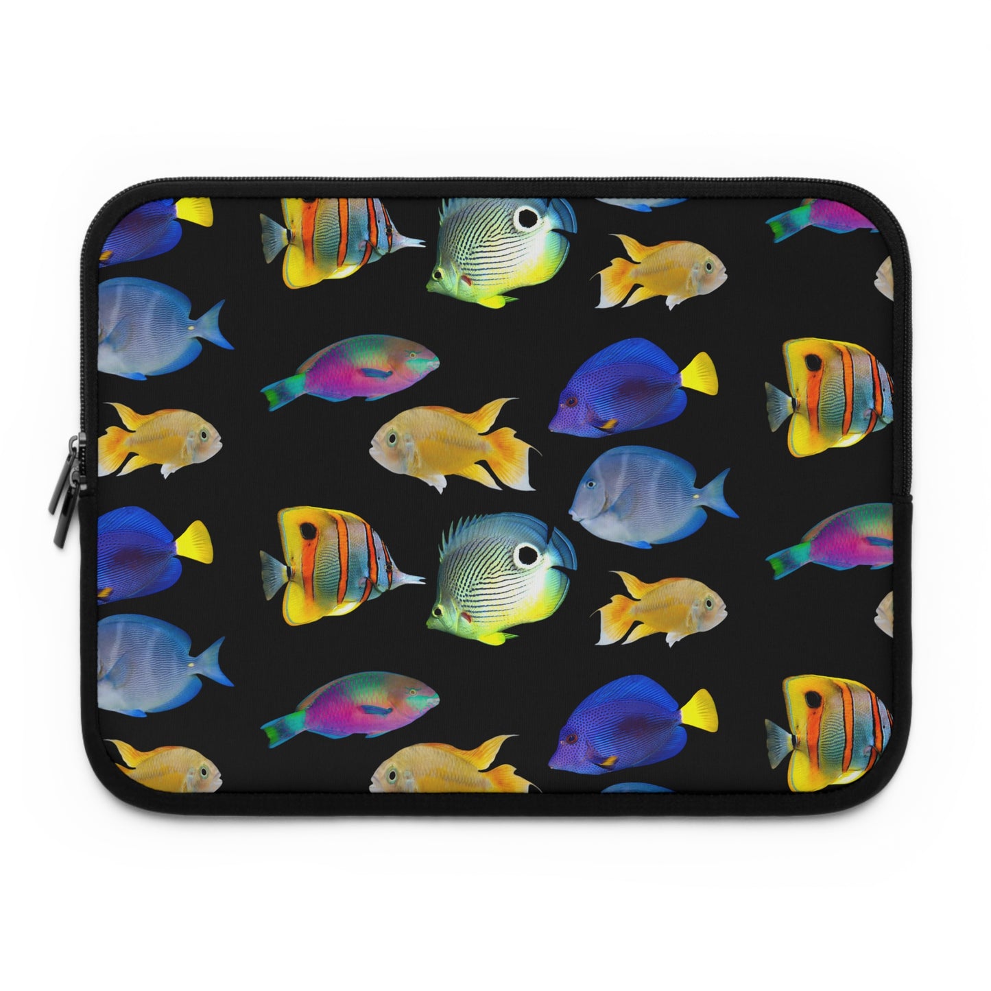 Tropical Laptop Sleeve, 5 Sizes - Perfect for Beach Lovers & Students / School of Fish, Black