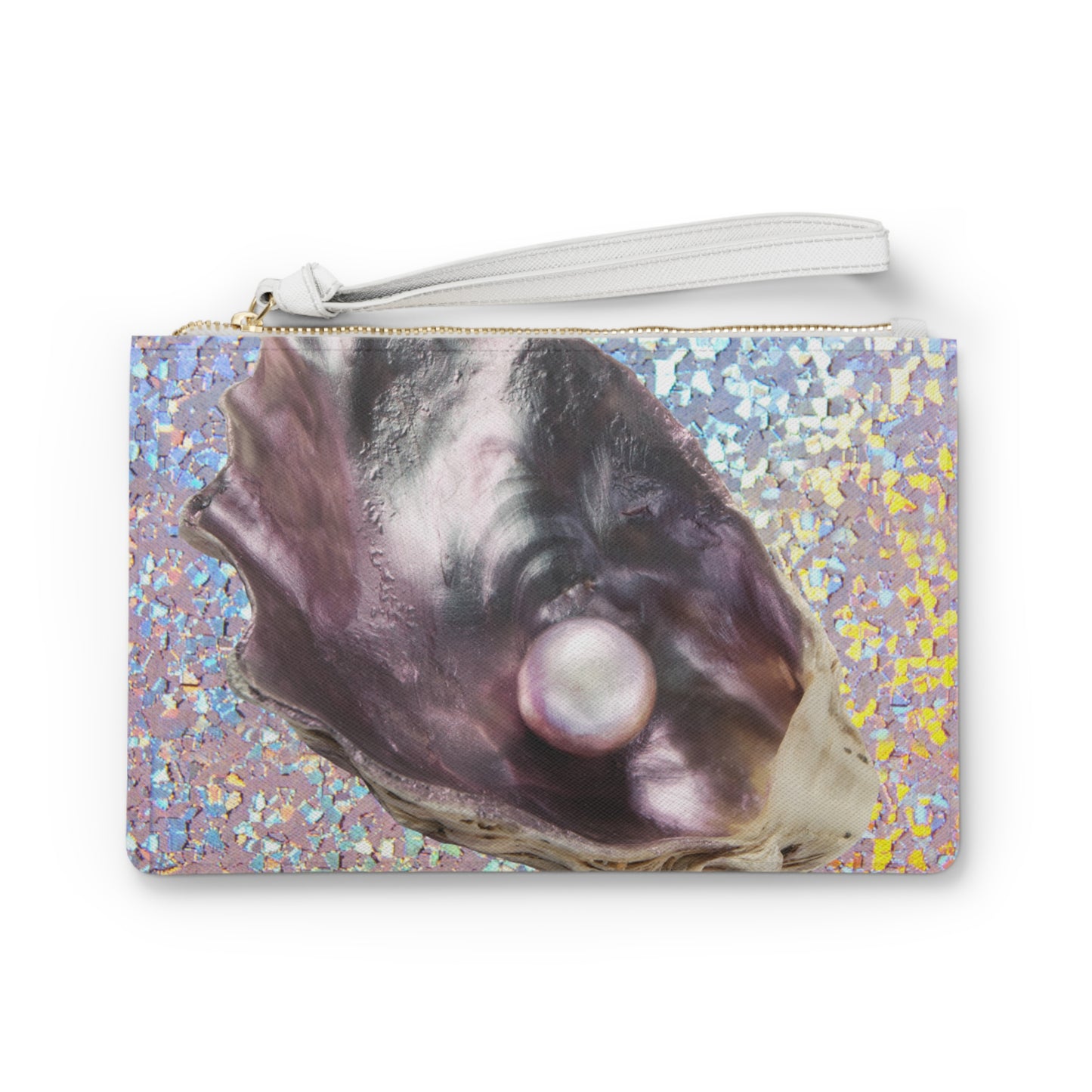 Tropical Faux Leather Clutch Bag - Perfect for Beach Adventures & Summer Vacations / Disco FW Lavender Pearl Oyster
