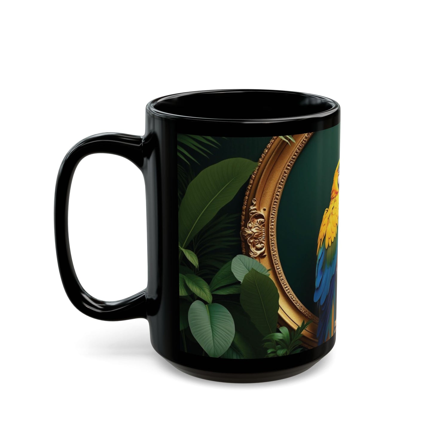 Black Coffee Mug - Framed Parrot Pair