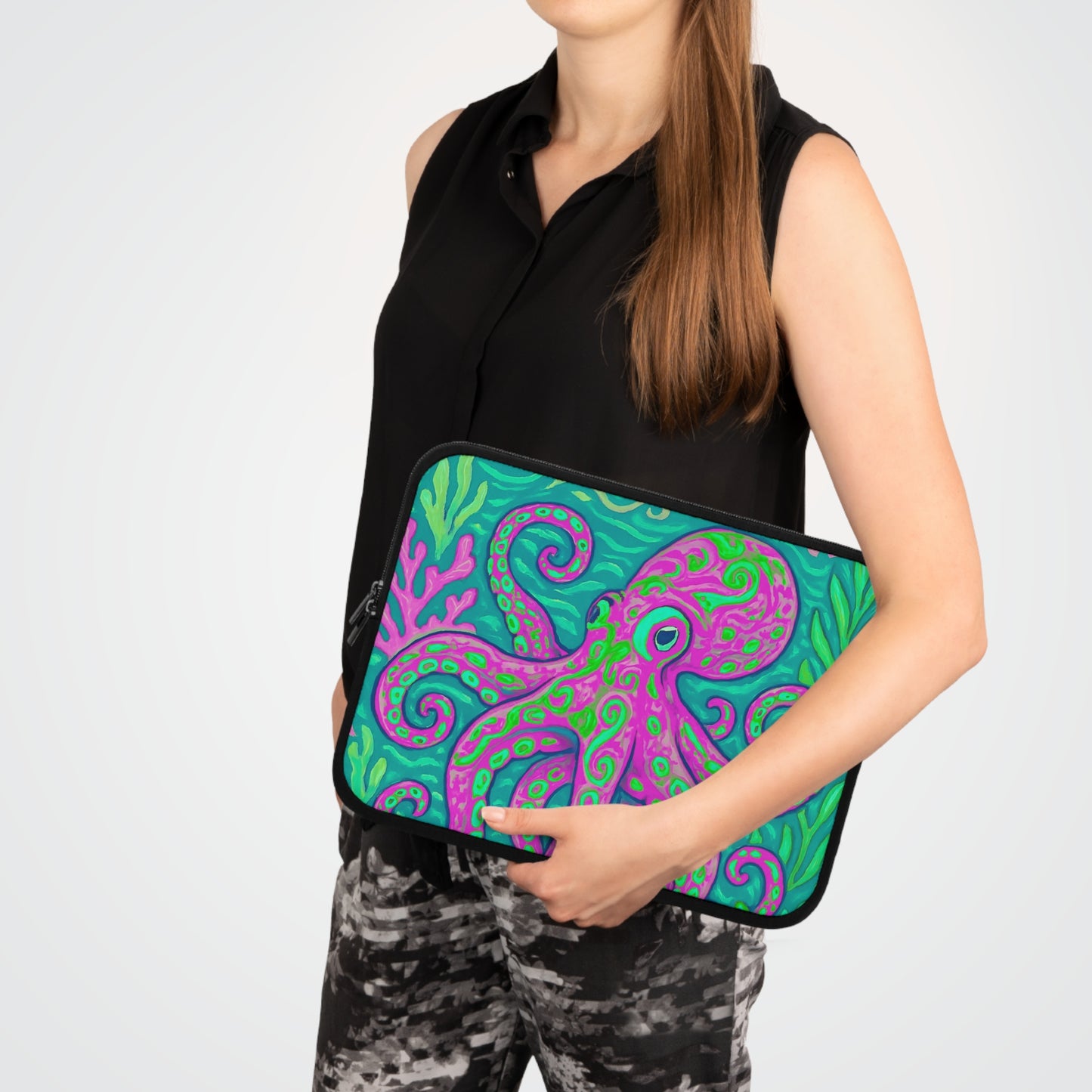 Tropical Laptop Sleeve, 5 Sizes - Perfect for Beach Lovers & Students / Octopus Kraken Joe, Purple