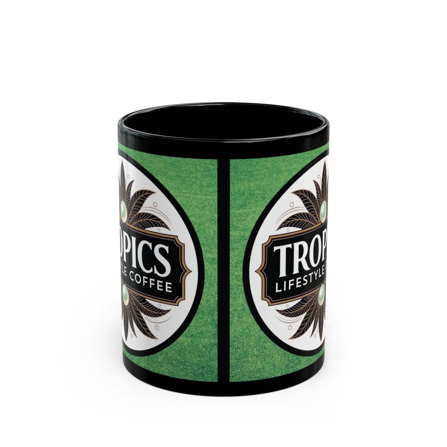 Black Coffee Mug - Green Bkground /TLCoffee Logo