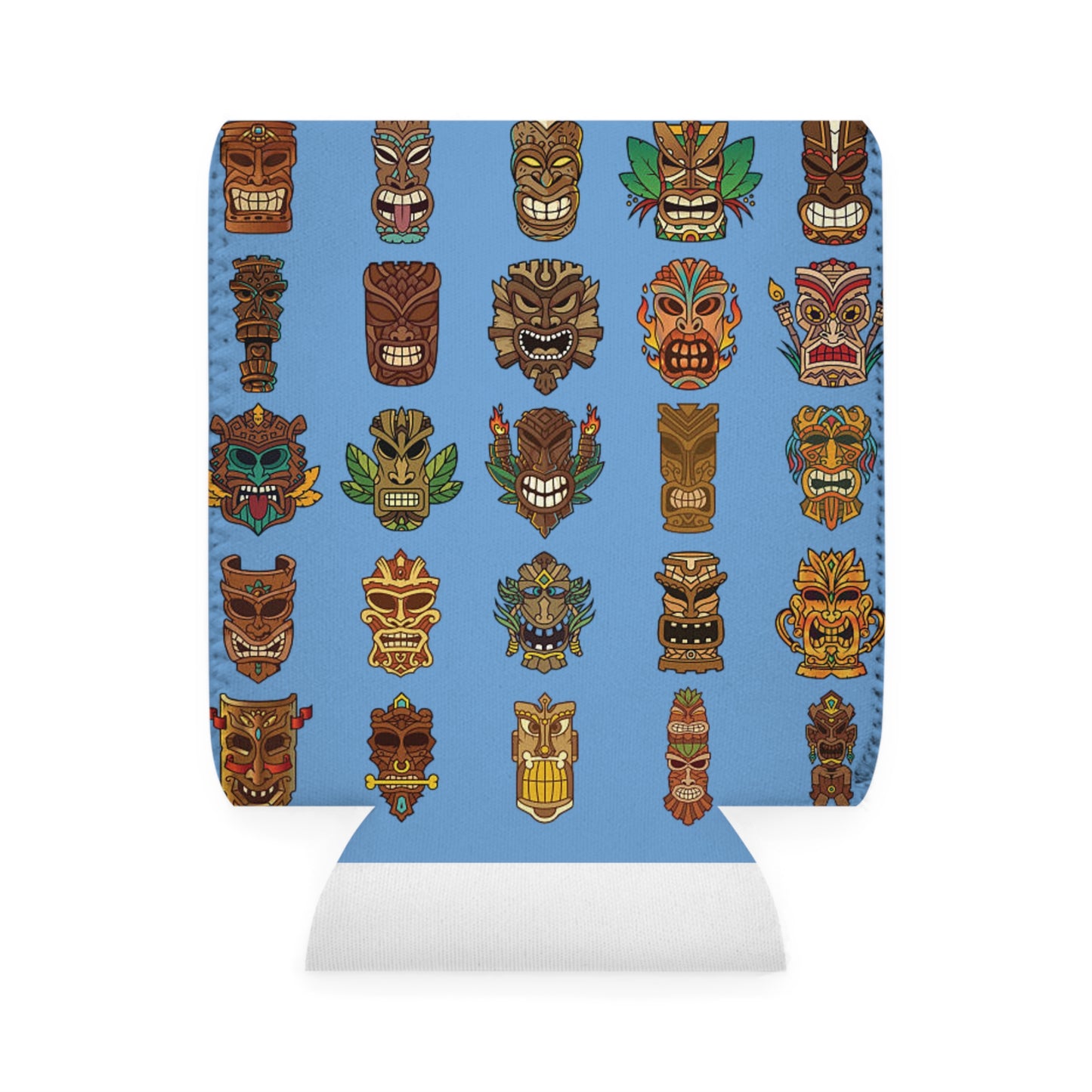 Tiny Tiki Dudes/Lt. Blue Can Cooler Sleeve - Perfect for Outdoor Picnics