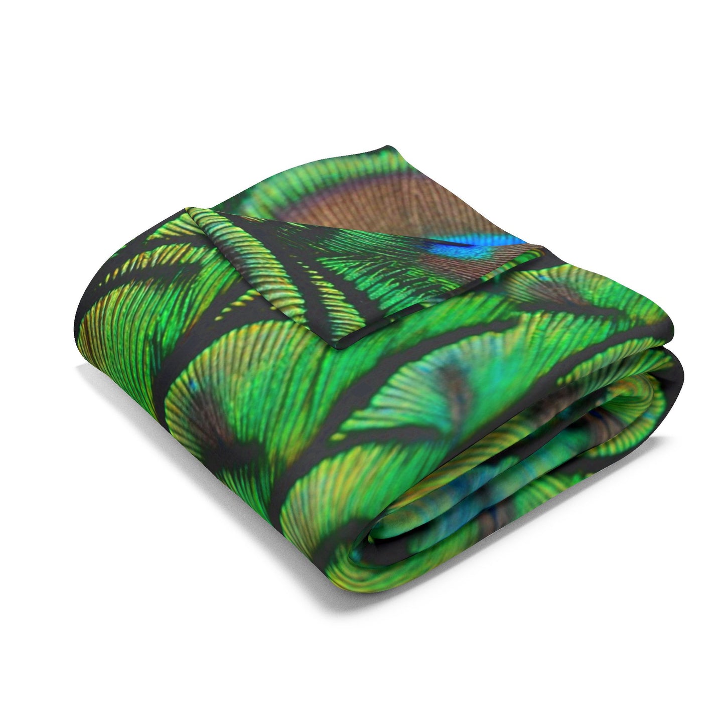 Green Peacock Feathers Fleece Blanket - Colorful Tropical Design, 3 Sizes