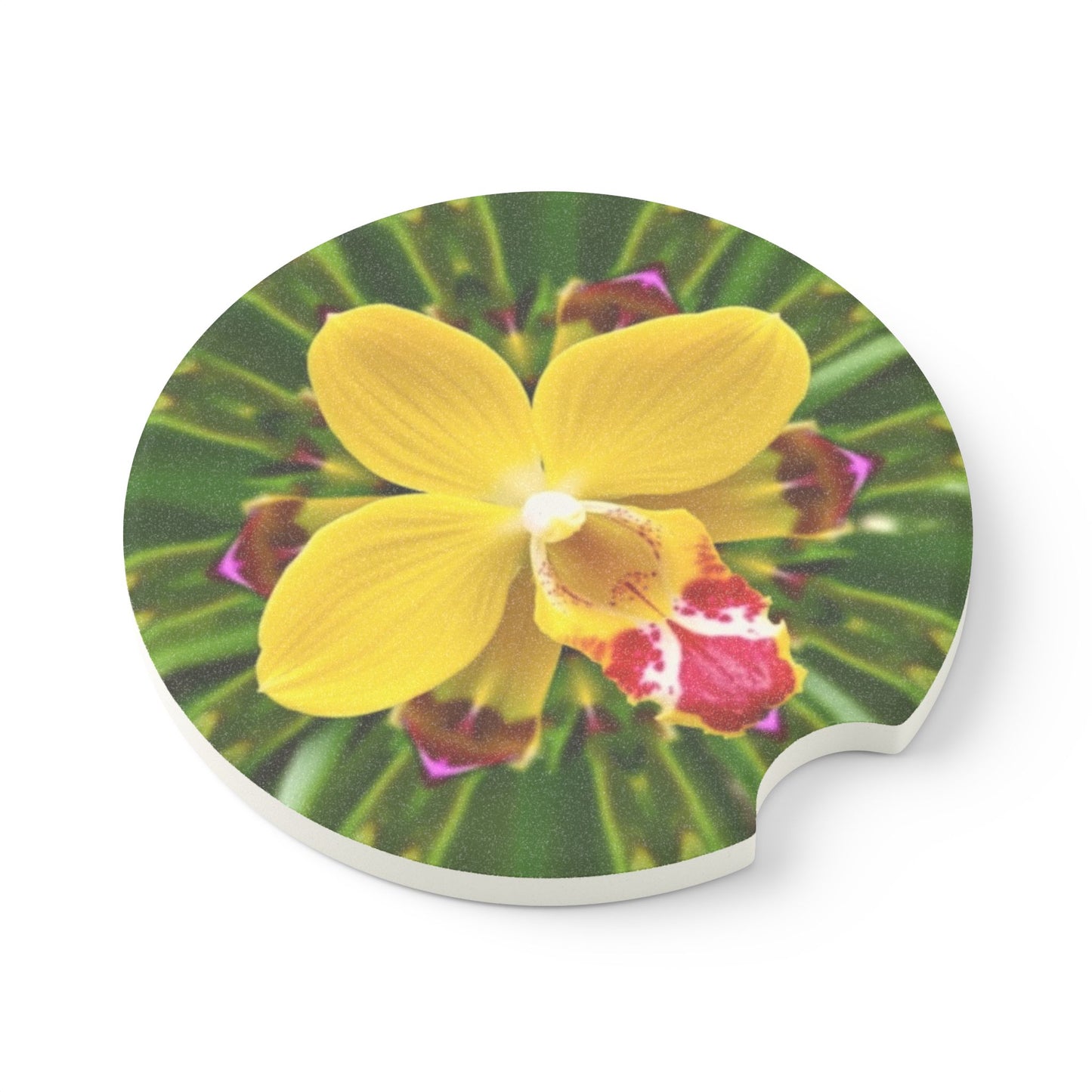 Soapstone Car Coaster - Yellow Orchid Kaleidoscope