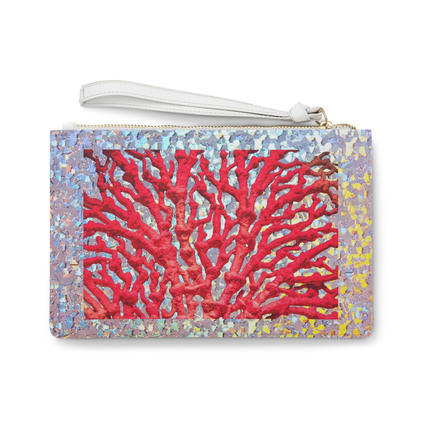 Tropical Faux Leather Clutch Bag - Perfect for Beach Adventures & Summer Vacations / Disco Red Coral Reef