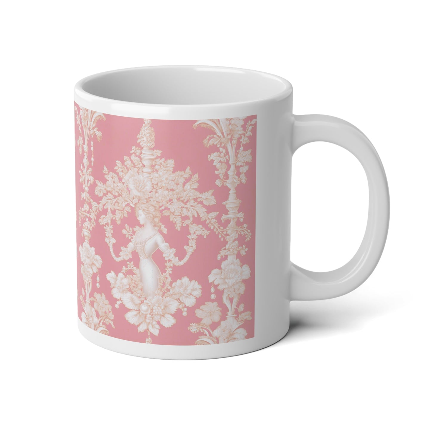 Jumbo Mug, 20oz, Pearl Lady Toile, Hibiscus Pink | Tropical Coffee Cup