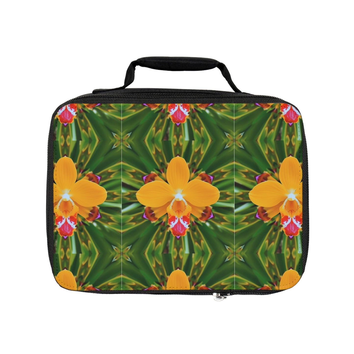 Orange Orchid Kaleidoscope Lunch Bag - Eco-Friendly Insulated Tote, Adult and Child Lunchbox / Perfect for Picnics, Beach Outings