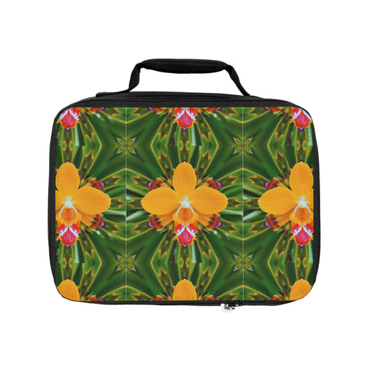 Orange Orchid Kaleidoscope Lunch Bag - Eco-Friendly Insulated Tote, Adult and Child Lunchbox / Perfect for Picnics, Beach Outings