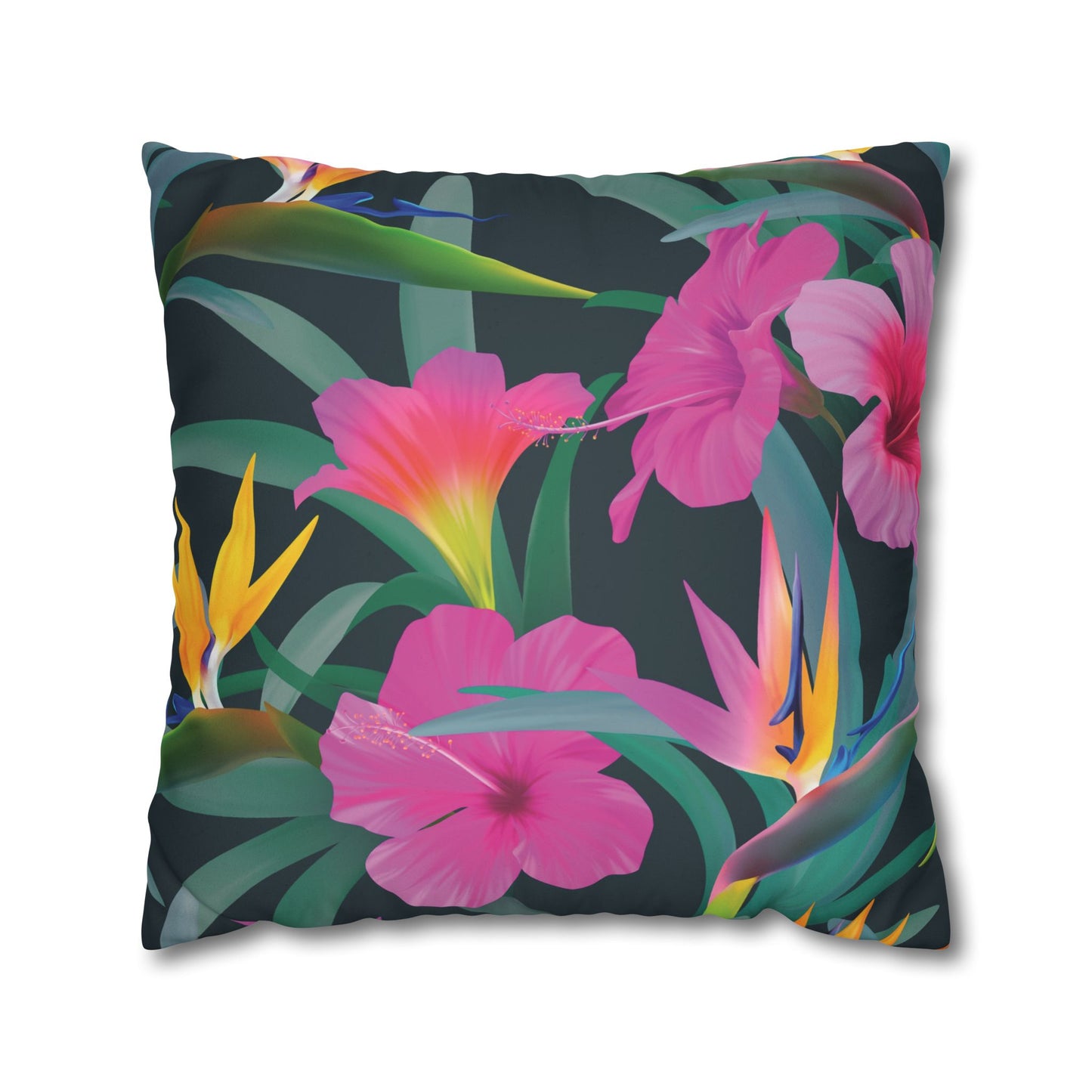 Faux Suede Square Pillowcase - Tropical Floral Beauties