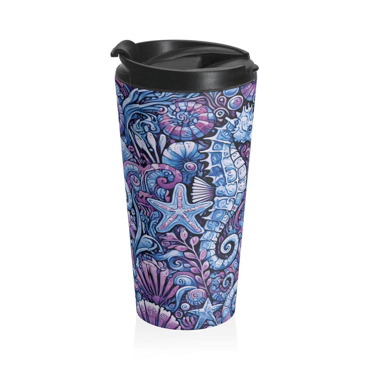 15 oz. Stainless Steel Travel Mug / Seahorse Trio Blue
