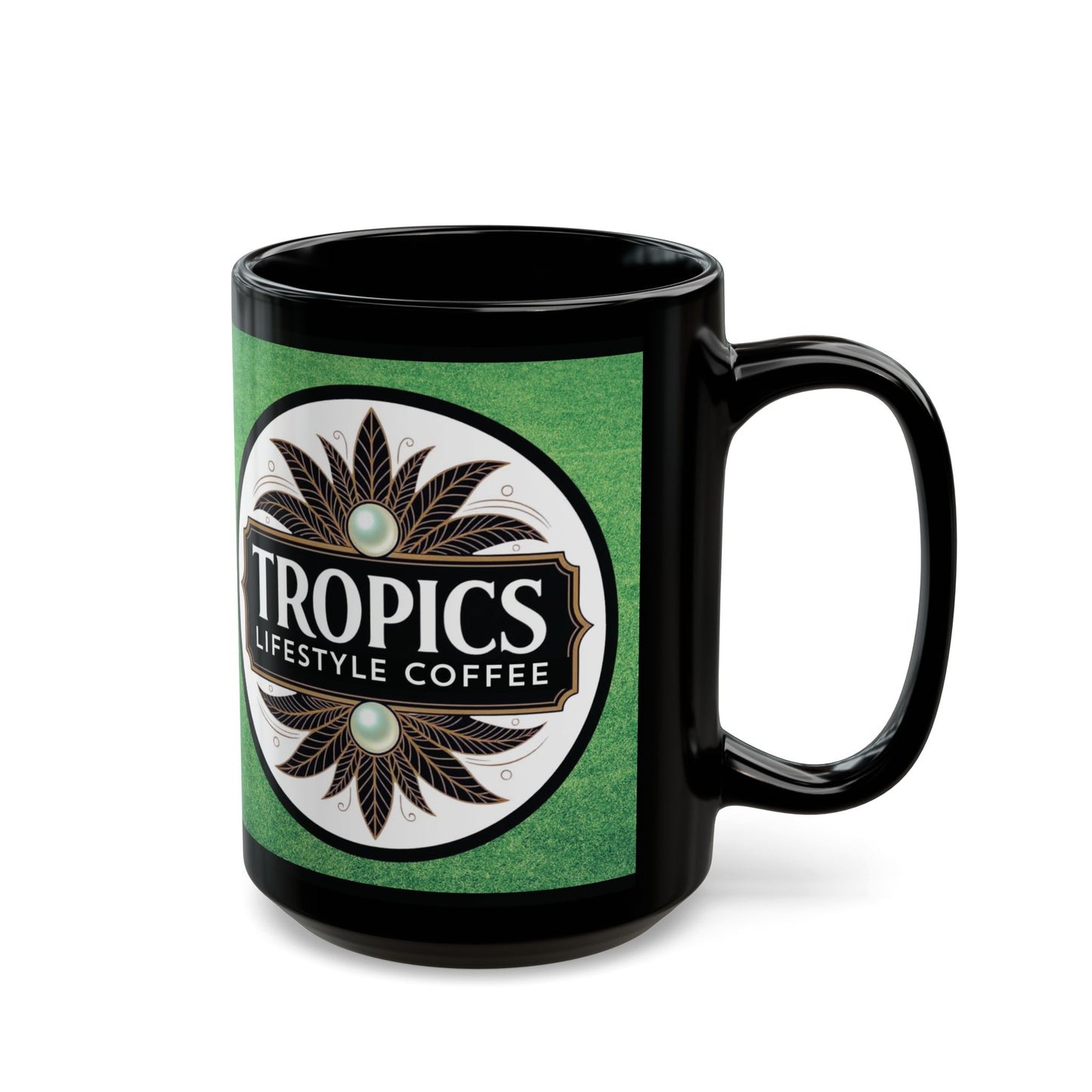 Black Coffee Mug - Green Bkground /TLCoffee Logo