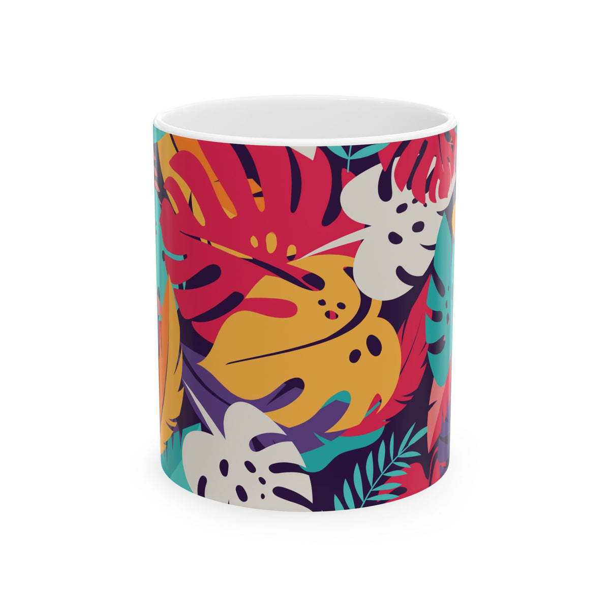 Ceramic White Mug - Colorful Rainforest Plants