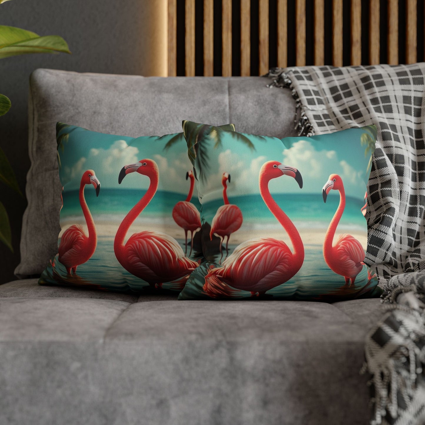 Faux Suede Square Pillowcase - Morning Dip Flamingos