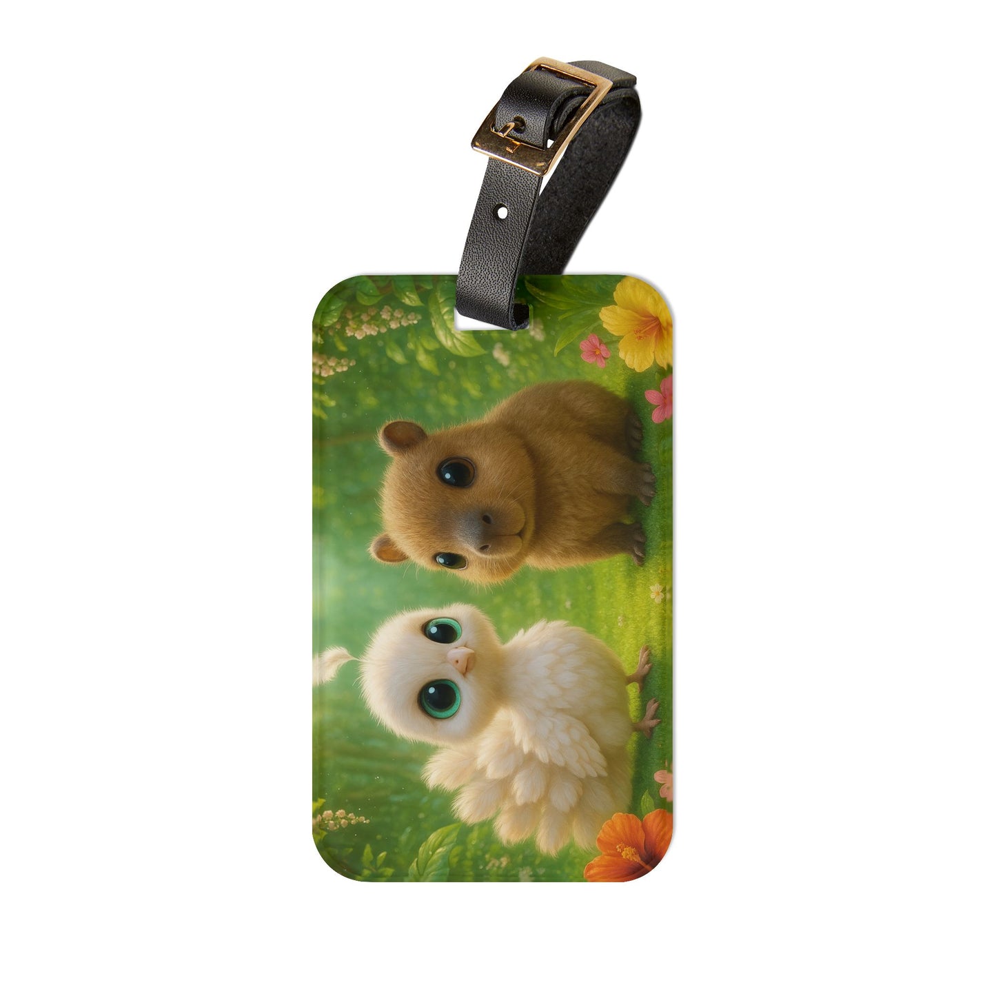 Luggage Tag - Baby White Peacock and Baby Capybara