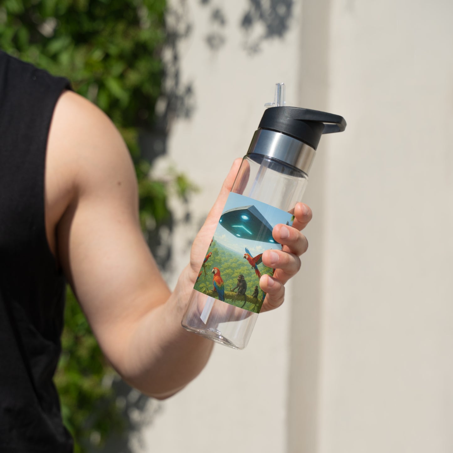 Tropical 20oz Tritan Sport Water Bottle -  Leakproof, Lightweight, BPA-Free / UFO and Macaws