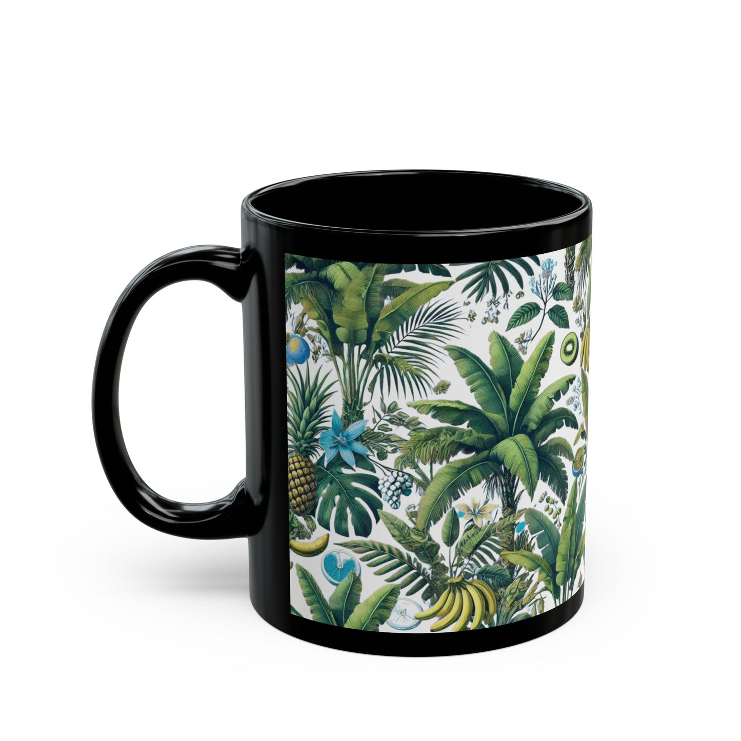 Black Coffee Mug - More Tropical Fruit, White