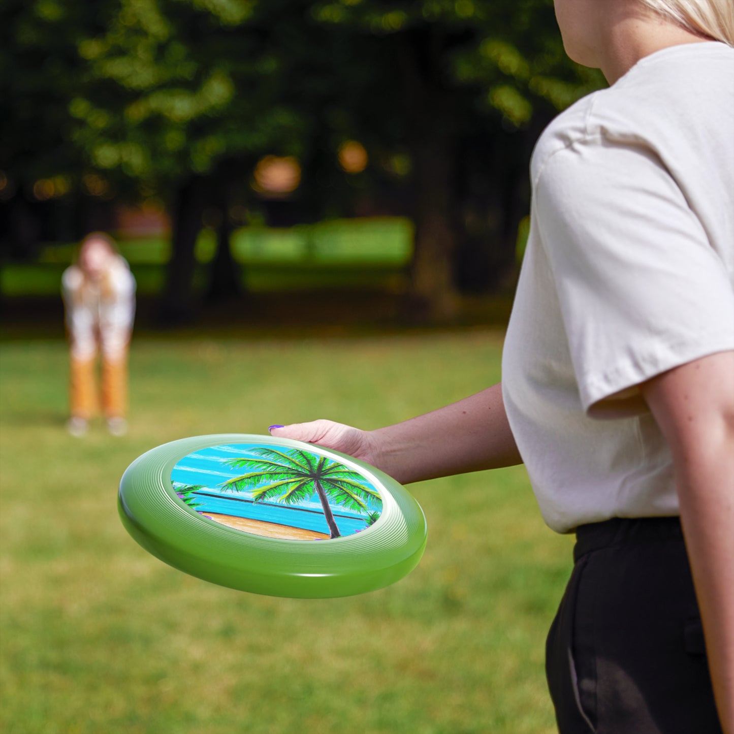 Tropical Paradise Frisbee with Palm Tree Design for Beach Fun