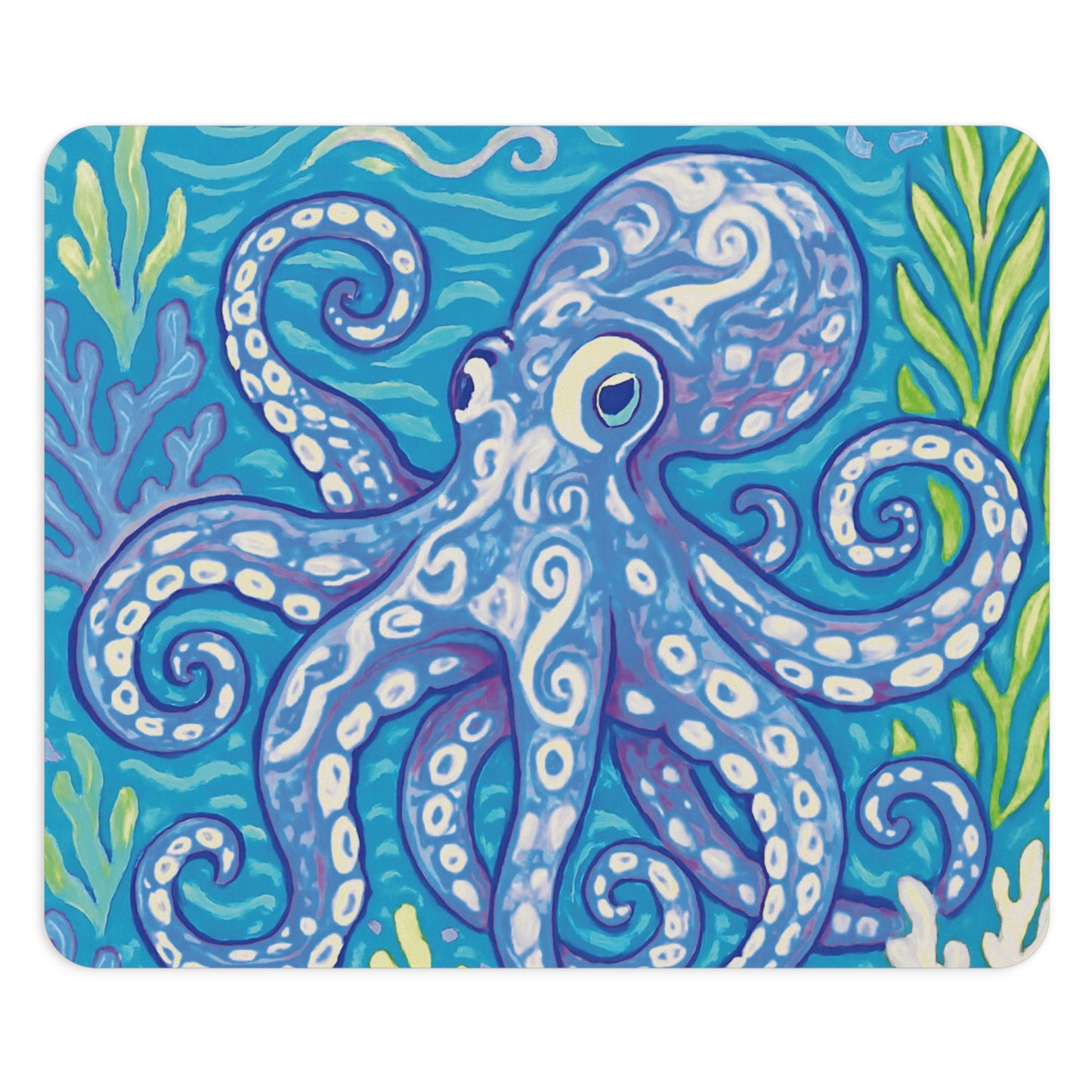 Tropical Mouse Pad, 2 Shapes - Beach Vibes for Home Office & Gamer / Octopus Kraken Joe, Blue
