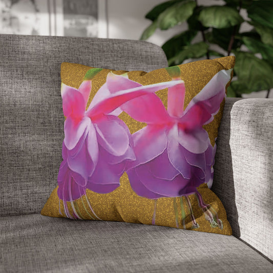 Faux Suede Square Pillowcase - Two Fuchsias, Gold Dust