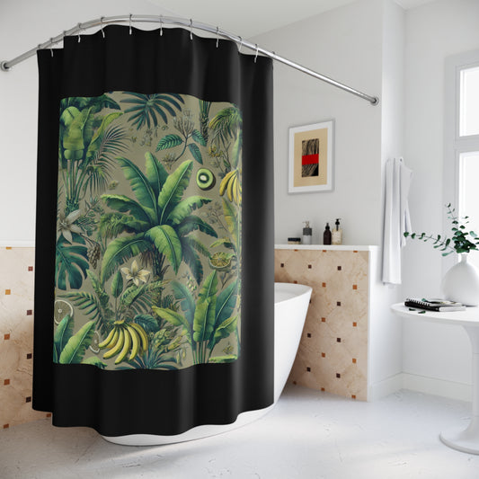Palm Tree Shower Curtain - Ocean Bathroom Decor / More Tropical Fruit/Taupe, Black
