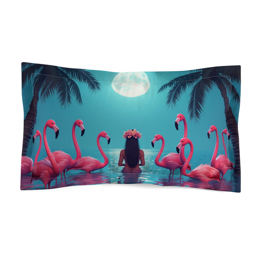Microfiber Pillow Sham, 2 Sizes | Tropical Vibes for Relaxation / Moonlit Mermaid and Flamingos