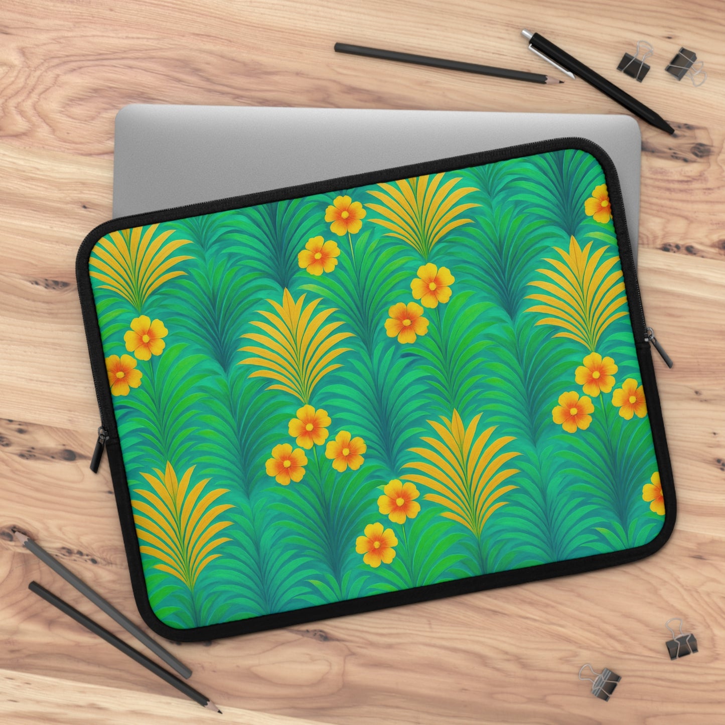 Tropical Laptop Sleeve, 5 Sizes - Perfect for Beach Lovers & Students / Sunrise Palms, Green
