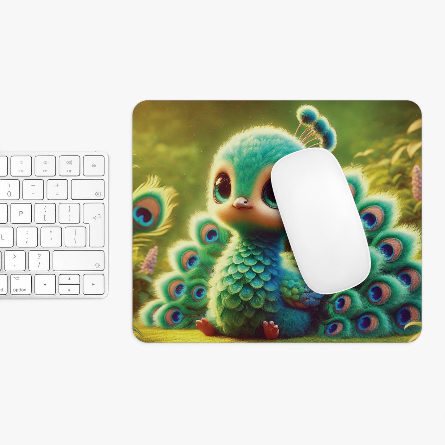Tropical Mouse Pad, 2 Shapes - Beach Vibes for Home Office & Gamer / Baby Peacock