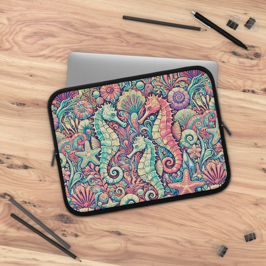 Tropical Laptop Sleeve, 5 Sizes - Perfect for Beach Lovers & Students / Seahorses, Retro