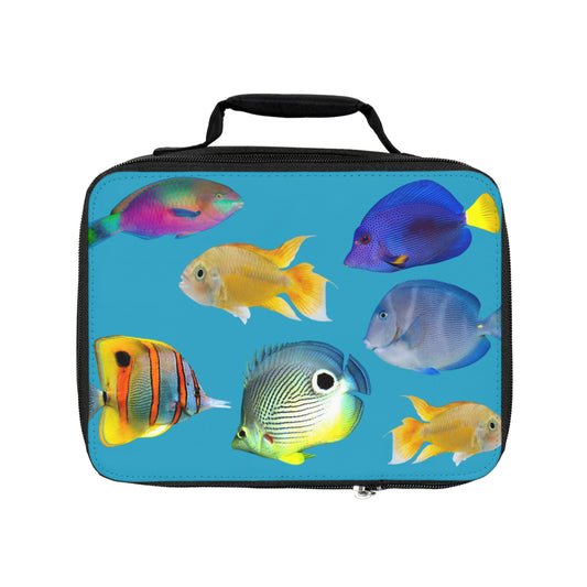 School of Fish/Turquoise Lunch Bag - Eco-Friendly Insulated Tote, Adult and Child Lunchbox / Perfect for Picnics, Beach Outings