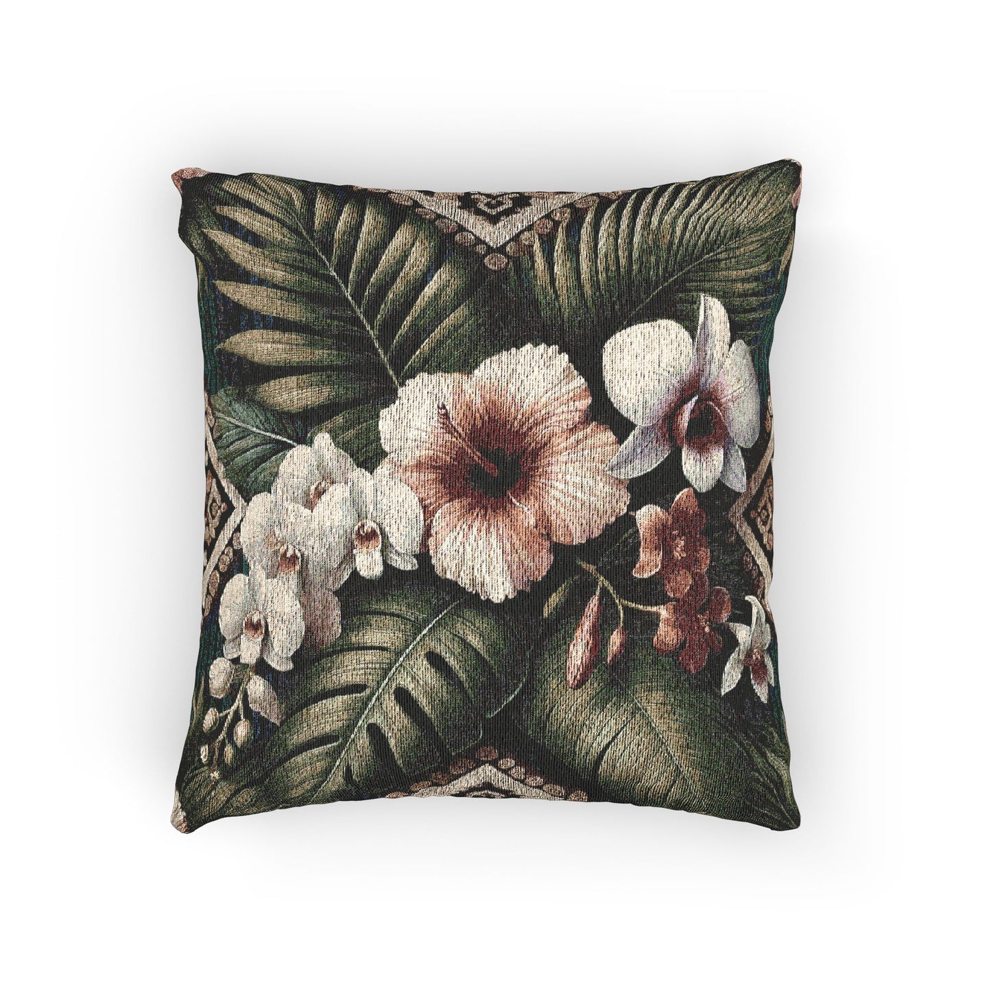 Woven Pillow, 17"W x 18"L - Tiki Orchids