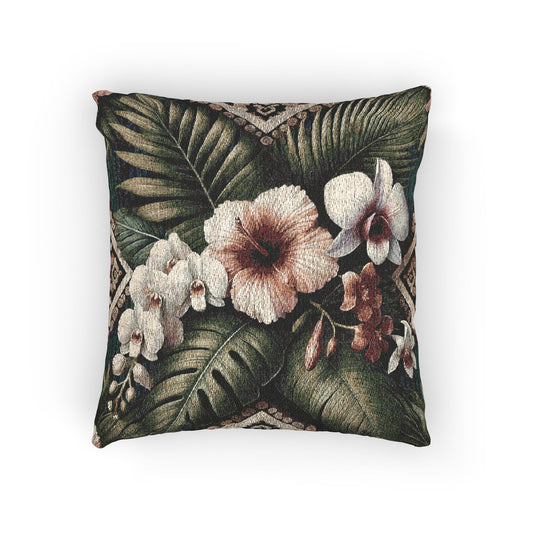 Woven Pillow, 17"W x 18"L - Tiki Orchids