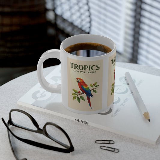Jumbo Mug, 20oz, Colorful Parrot on Branch TLCoffee Logo | Tropical Coffee Cup