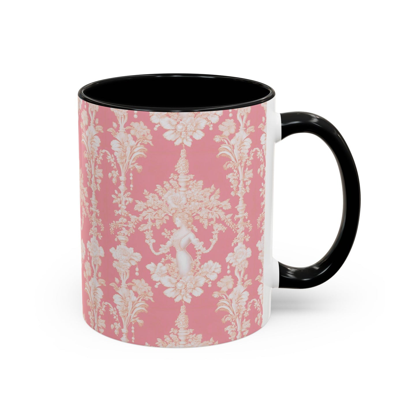 Accent Coffee Mug (11, 15oz), Pearl Lady Toile/Hibiscus Pink Repeat, Various Colors