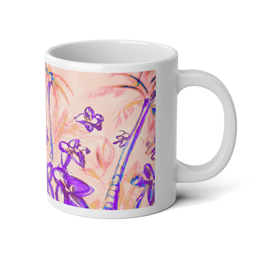 Jumbo Mug, 20oz, Tropical Doodles, Peach | Tropical Coffee Cup