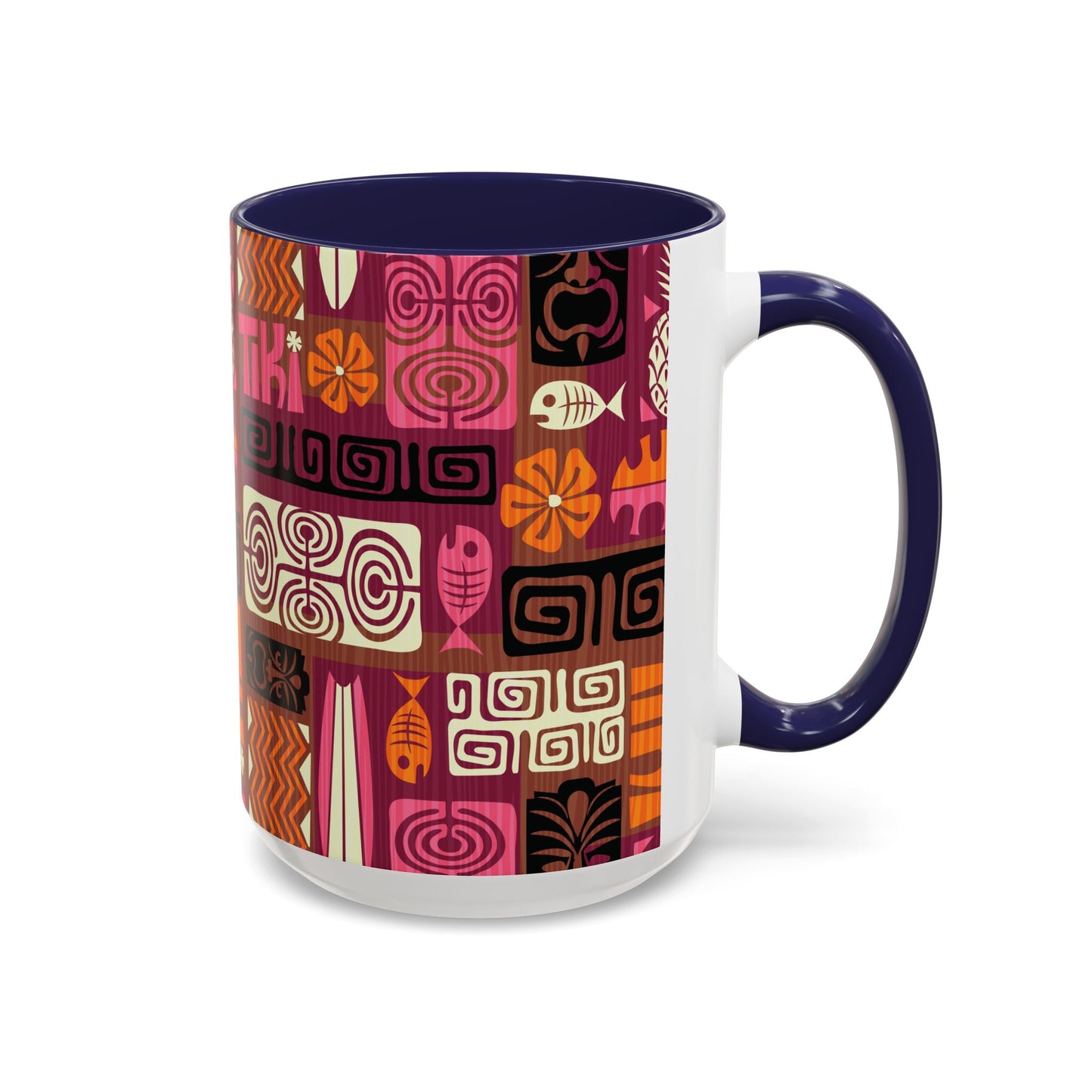 Accent Coffee Mug (11, 15oz), 8 Colors - Tiki Poster Pink/Orange