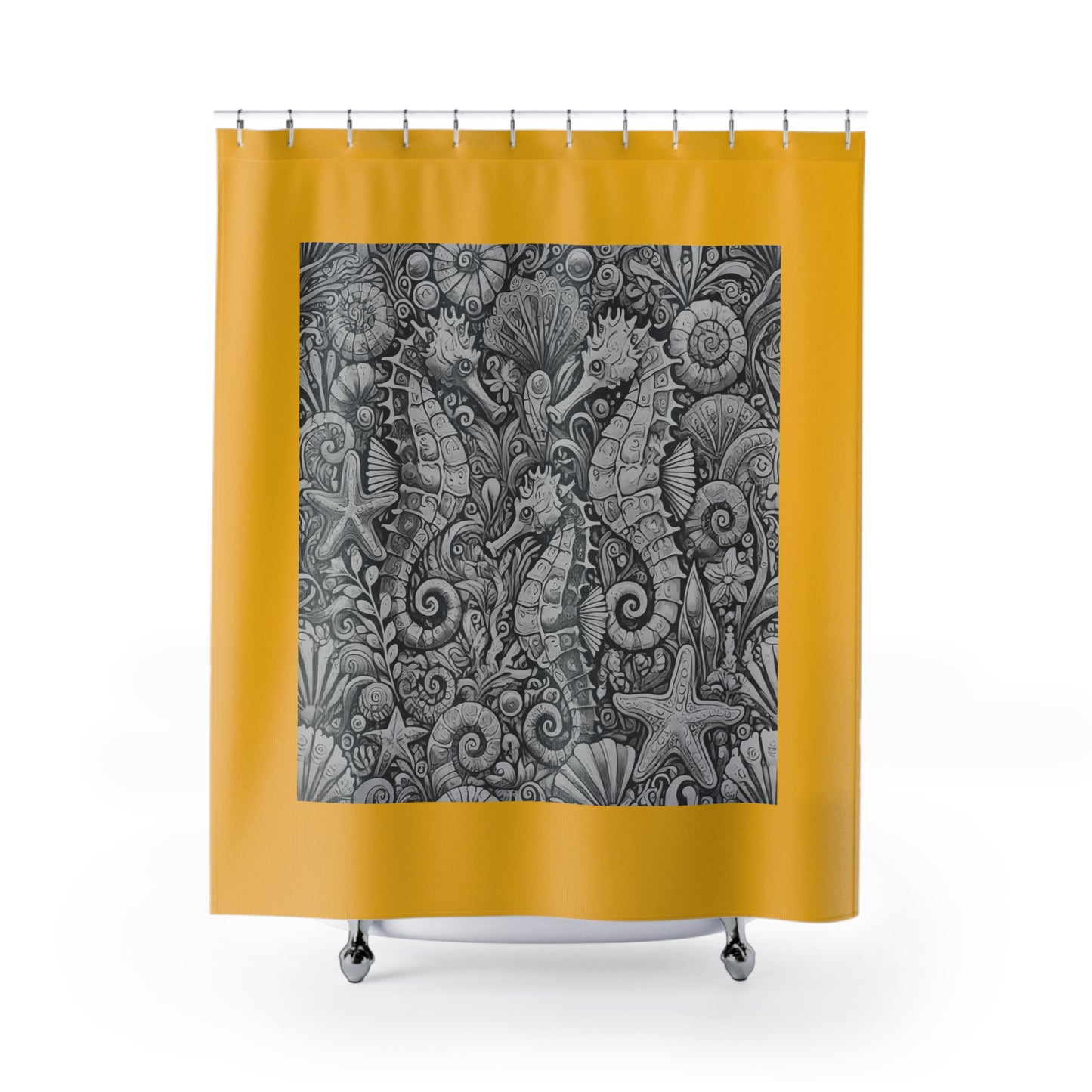 Tropical Shower Curtain - Ocean Bathroom Decor / Seahorse Trio Noir/Yellow