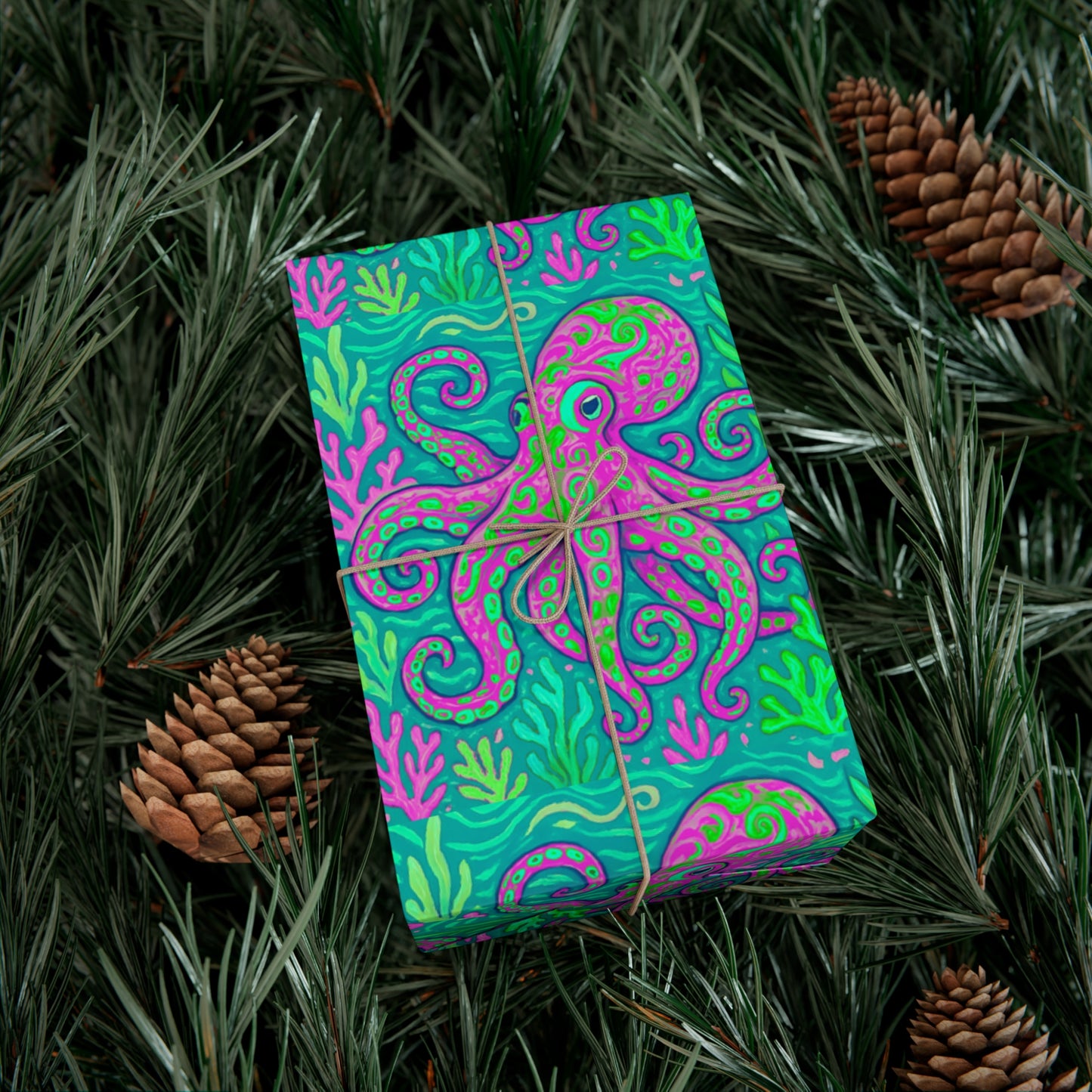 Wrapping Paper - Tropical Gift Wrap for All Occasions / 3 Sizes, 2 Finishes / Octopus Kraken Joe, Purple