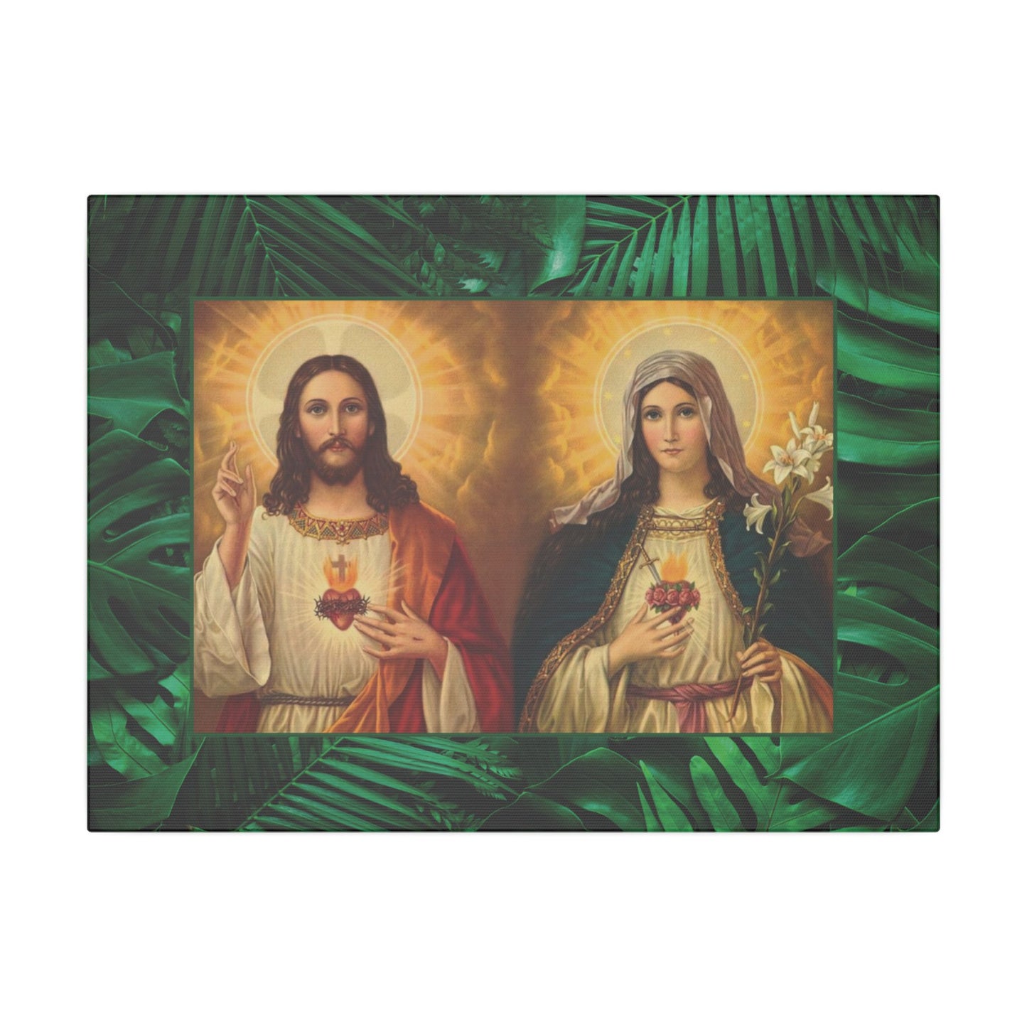 "Tropical Rainforest Jesus and Mary" Religious Canvas Artwork - Stretched Canvas Print / Byzantine Icons