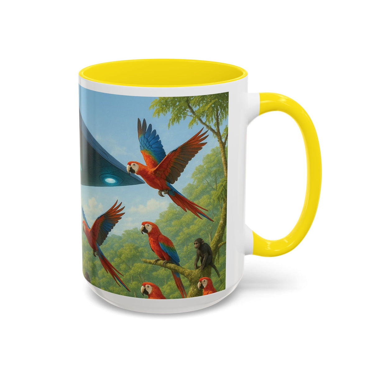 Accent Coffee Mug (11, 15oz), 8 Colors - UFO and Macaws