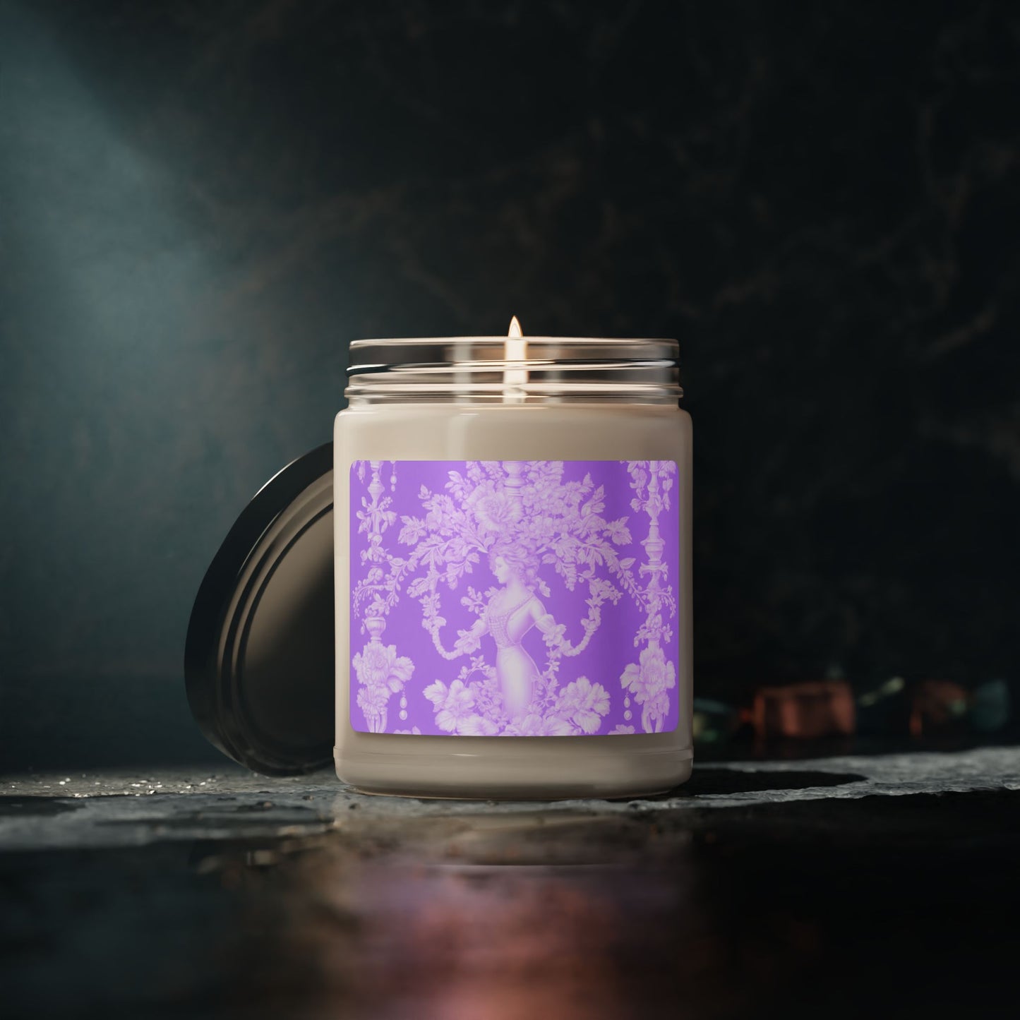 Scented Soy Candle, 9oz, Pearl Lady Toile, Purple