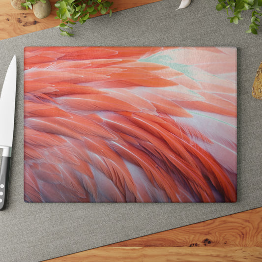 Glass Cutting Board, 2 sizes - Real Flamingo Feathers