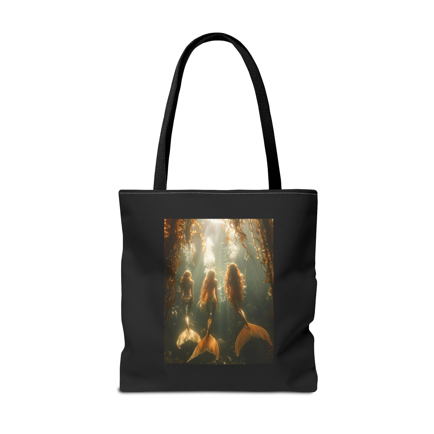 Three Mermaid Sisters, Black Tote Bag - 3 Sizes