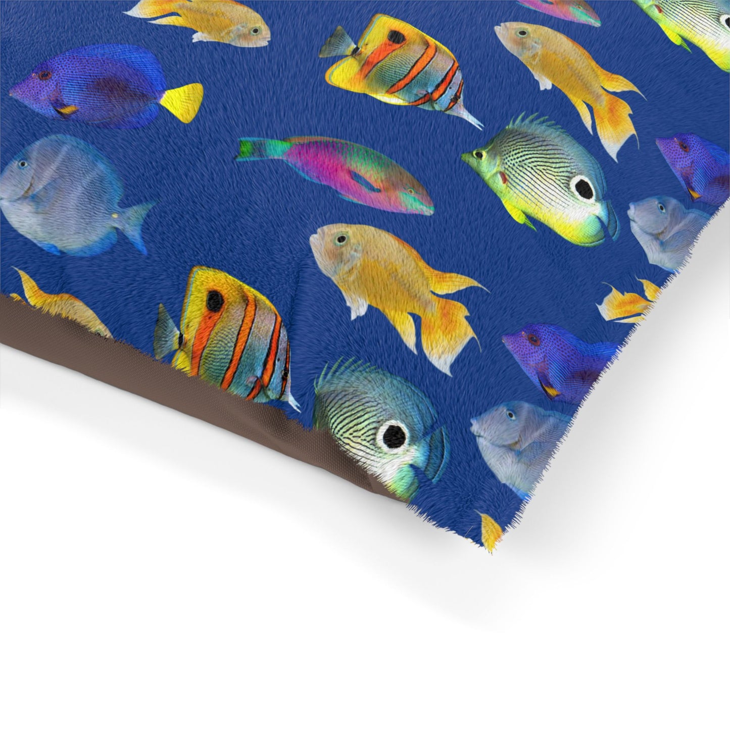 Pet Bed - Cozy and Fun Dog or Cat Bed for Beach Lovers / School of Fish, Dark Blue