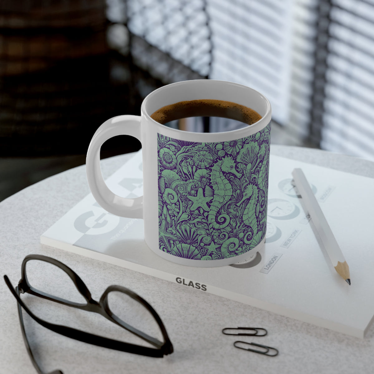 Jumbo Mug, 20oz, Seahorses Minty | Tropical Coffee Cup