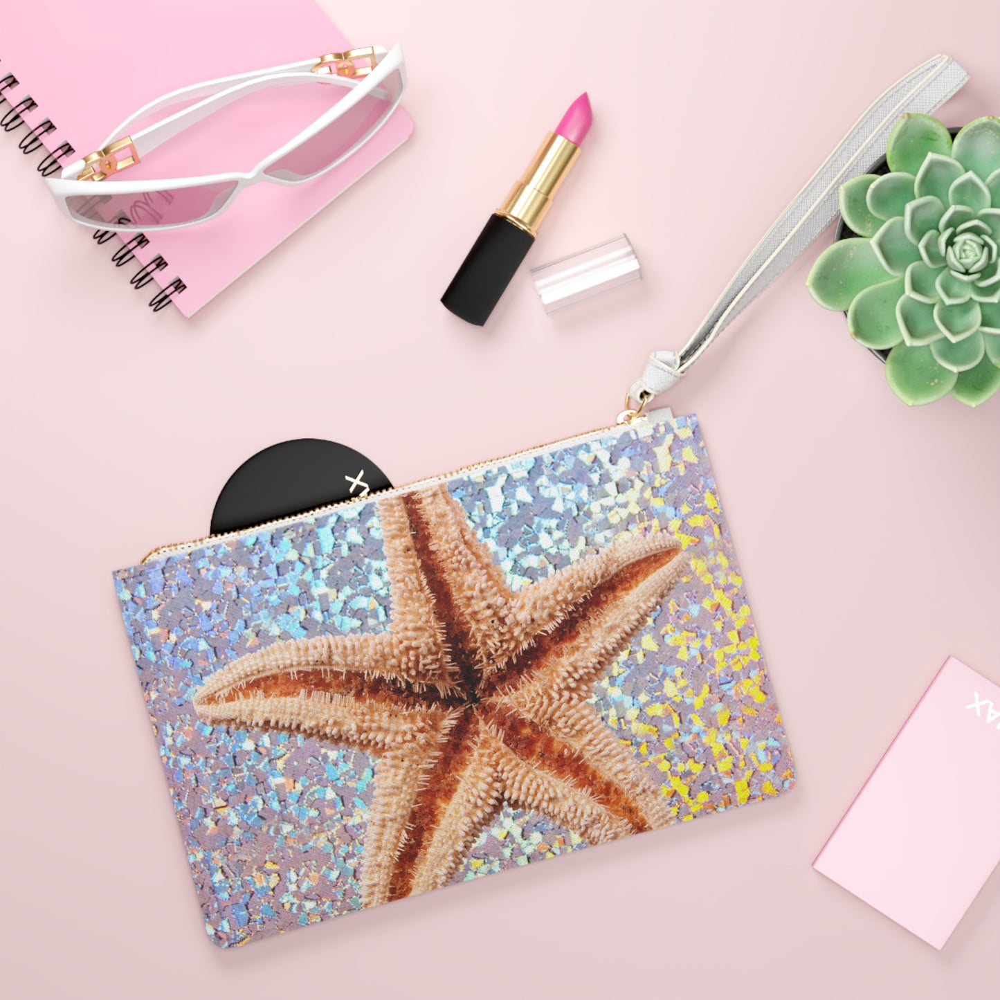Tropical Faux Leather Clutch Bag - Perfect for Beach Adventures & Summer Vacations / Disco Starfish