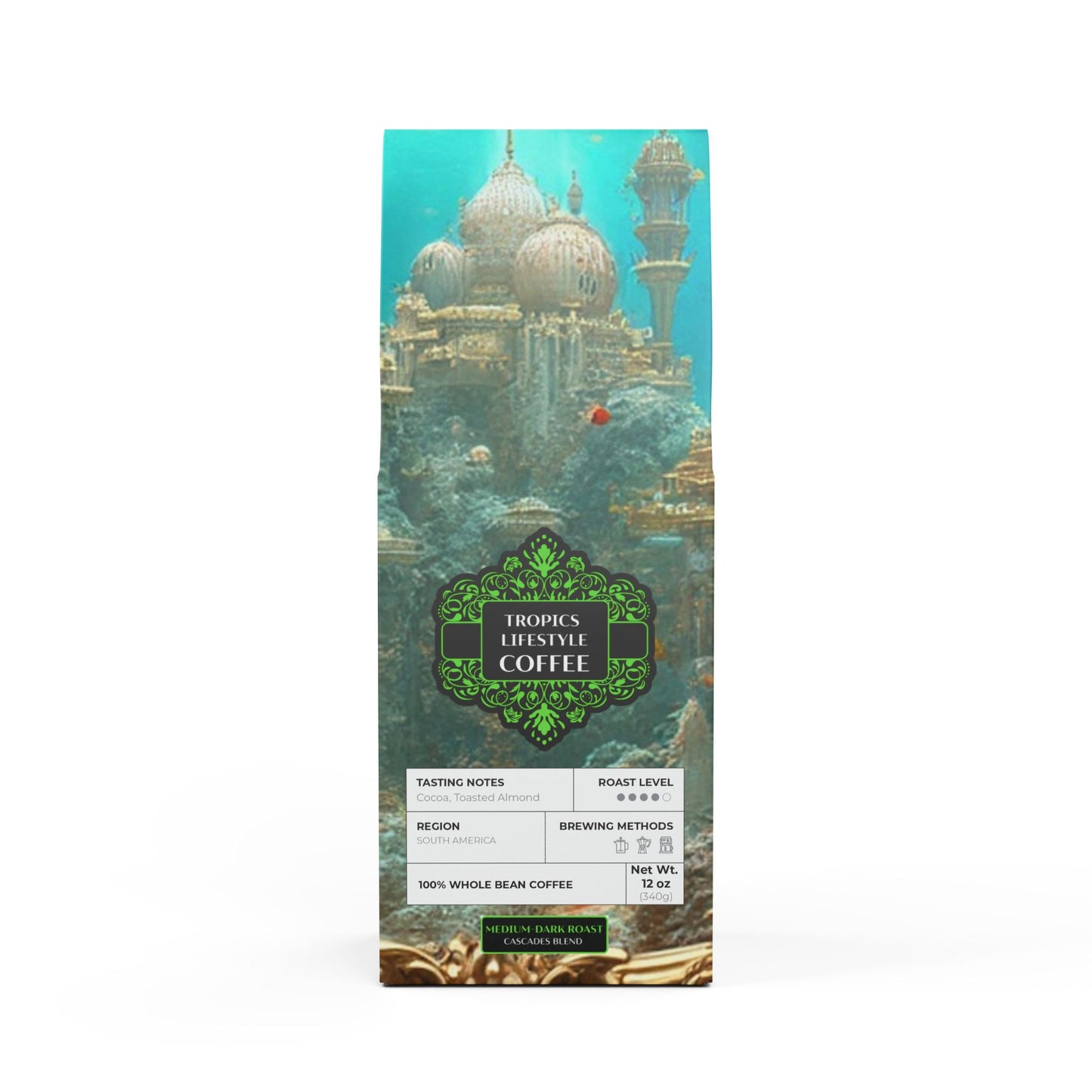 Midnight Surf Blend™ (Medium-Dark Roast) Specialty Grade Craft Coffee / Macro Mermaid Palace, Aegean Sea